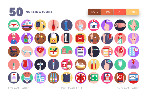 50 Nursing Icons: Polished Graphics for Editorial Use