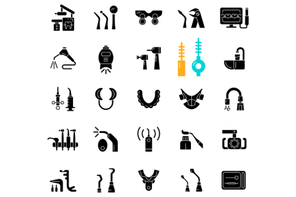 Dentistry Tools Glyph Icons Bundle Graphics