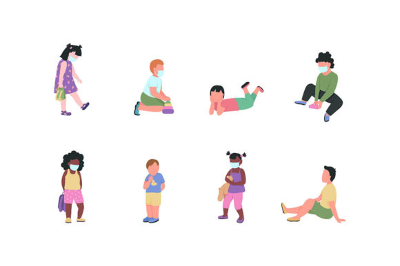 Kindergarten Children Character Set: Graphics & Illustrations